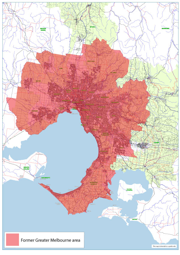 Map showing the former Greater Melbourne Area for the purposes of Land Tax